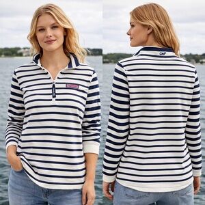VINEYARD VINES LONG SLEEVE BLUE WHITE STRIPED 1/4 ZIP PULLOVER SHEP SHIRT XL